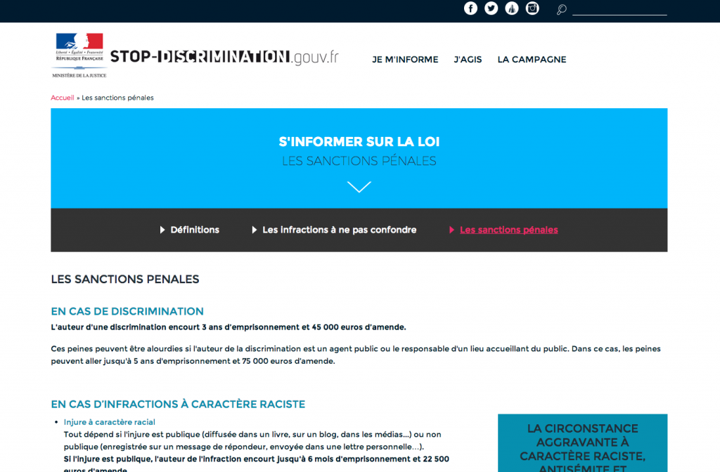 Capture d'écran du site stop-discrimination.gouv.fr